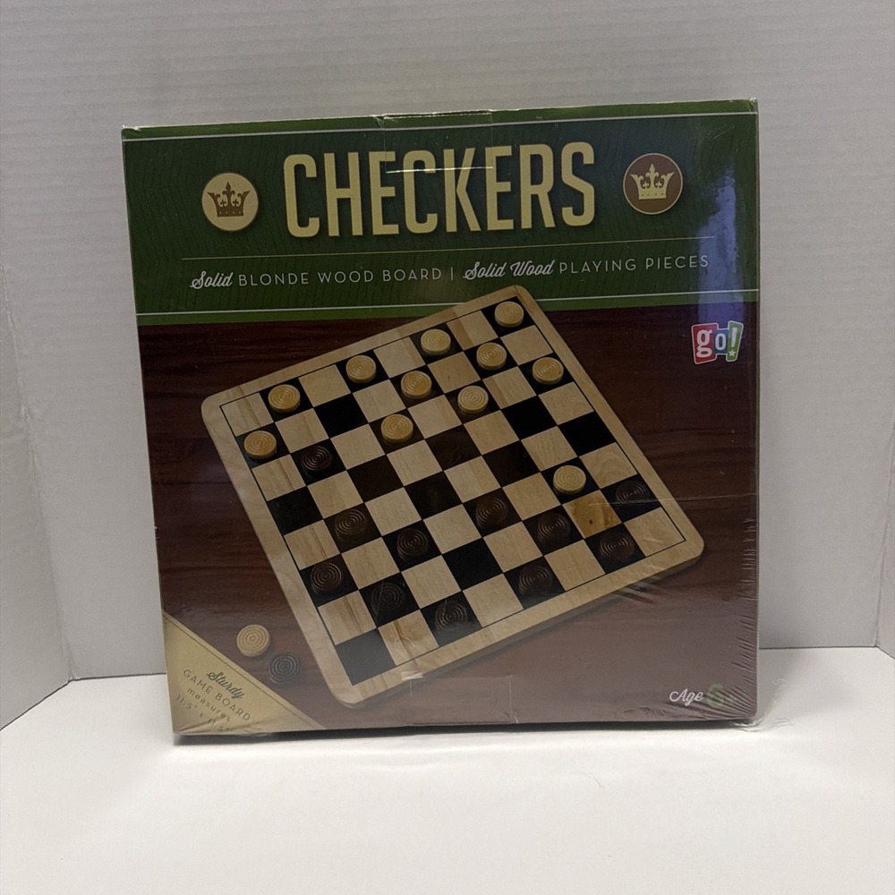 Go Games Solid Wood Checkers Set Blonde Wood Board 11.5 Inch Factory Sealed NEW
